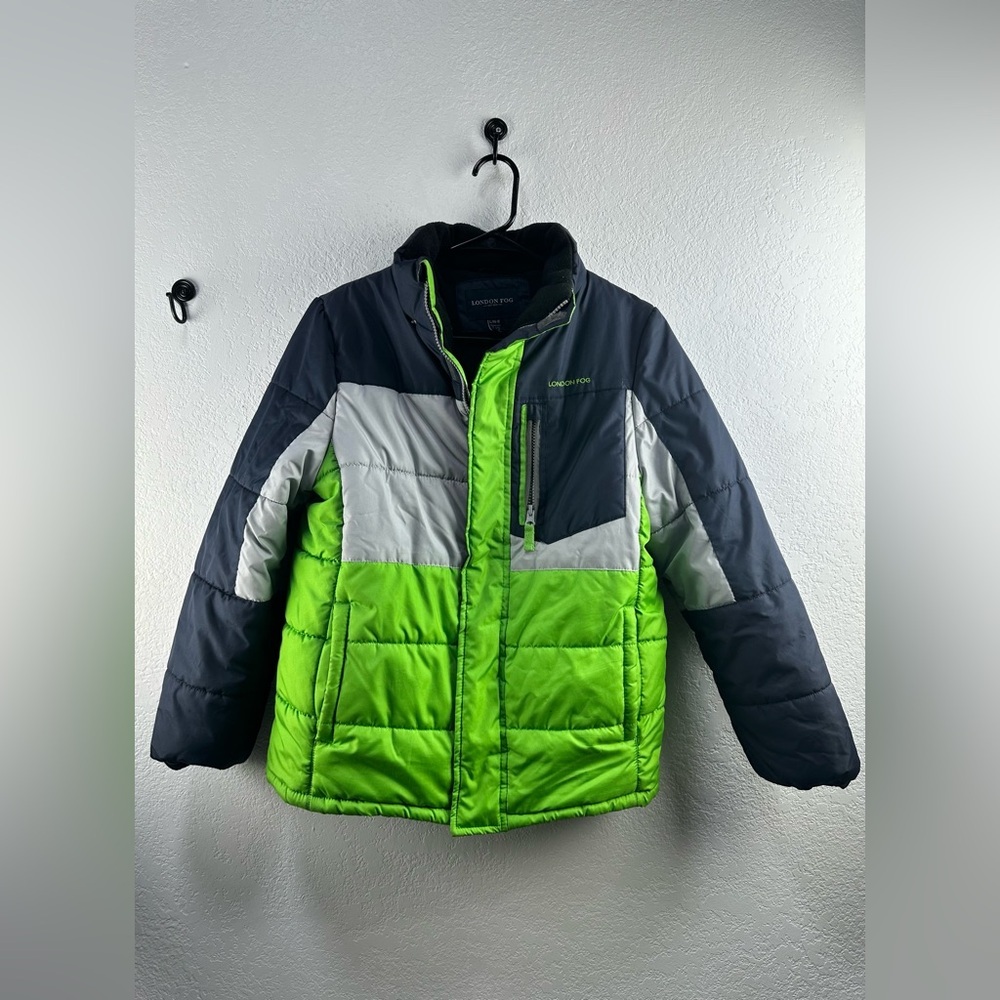London Fog Boys Green/Gray/Navy Puffer Jacket Size L